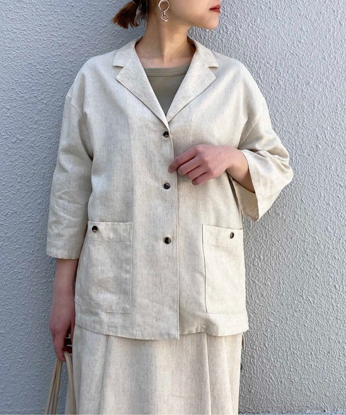 PICCIN(ピッチン)の「リネンライクシャツジャケット(テーラードジャケット・レディース・チャコールグレー/ベージュ・M/L)」の2枚目の写真