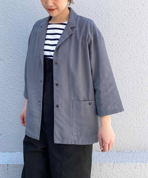 PICCIN(ピッチン)の「リネンライクシャツジャケット(テーラードジャケット・レディース・チャコールグレー/ベージュ・M/L)」の1枚目の写真