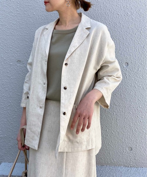 PICCIN(ピッチン)の「リネンライクシャツジャケット(テーラードジャケット・レディース・チャコールグレー/ベージュ・M/L)」の7枚目の写真