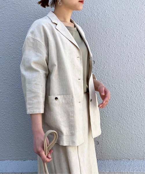 PICCIN(ピッチン)の「リネンライクシャツジャケット(テーラードジャケット・レディース・チャコールグレー/ベージュ・M/L)」の9枚目の写真