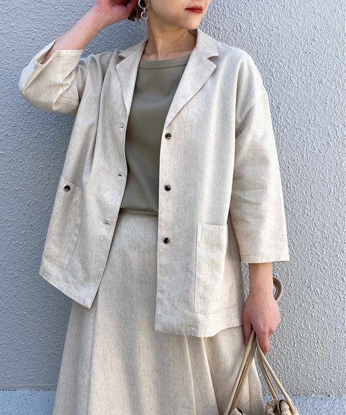 PICCIN(ピッチン)の「リネンライクシャツジャケット(テーラードジャケット・レディース・チャコールグレー/ベージュ・M/L)」の6枚目の写真