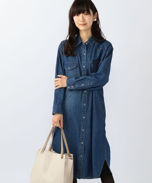 Petit Honfleur（プチオンフルール）の「デニムシャツワンピース（シャツワンピース・レディース・サックスブルー/ネイビー・11号/9号）」の2枚目の写真