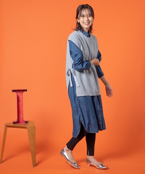 Petit Honfleur（プチオンフルール）の「デニムシャツワンピース（シャツワンピース・レディース・サックスブルー/ネイビー・11号/9号）」の4枚目の写真