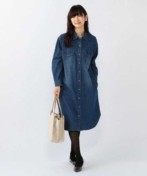 Petit Honfleur（プチオンフルール）の「デニムシャツワンピース（シャツワンピース・レディース・サックスブルー/ネイビー・11号/9号）」の14枚目の写真