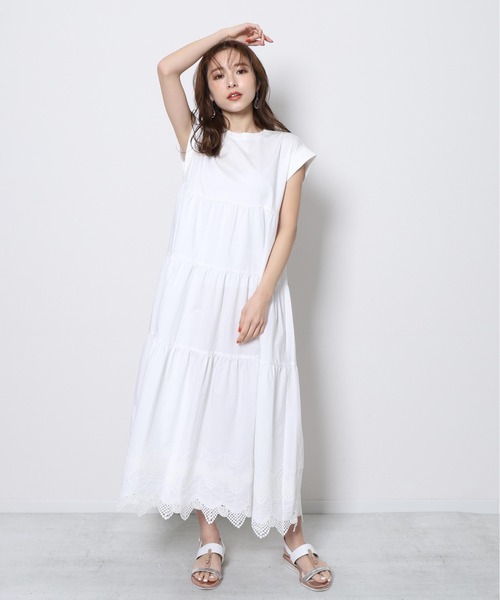 Re.Verofonna(ヴェロフォンナ)の「カットワークドッキングワンピース(ワンピース)」|ホワイト