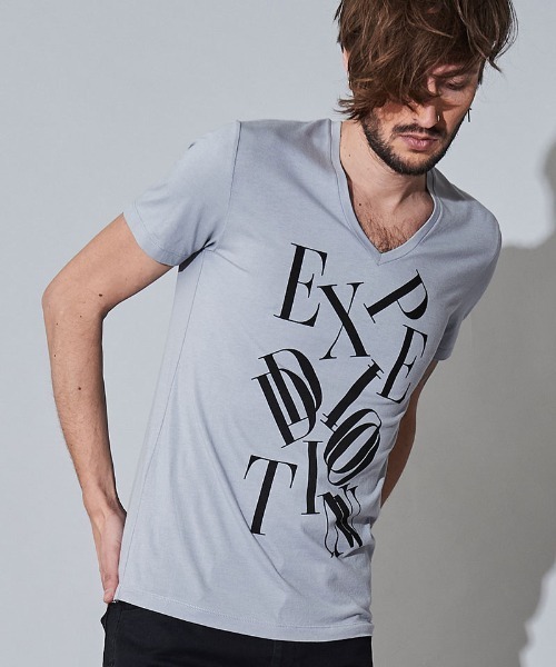 NO ID.(ノーアイディ)の「mt7141- メッセージプリントV-N-T Tシャツ(Tシャツ/カットソー・メンズ・ホワイト/ブラック/グレー・1/2)」の3枚目の写真