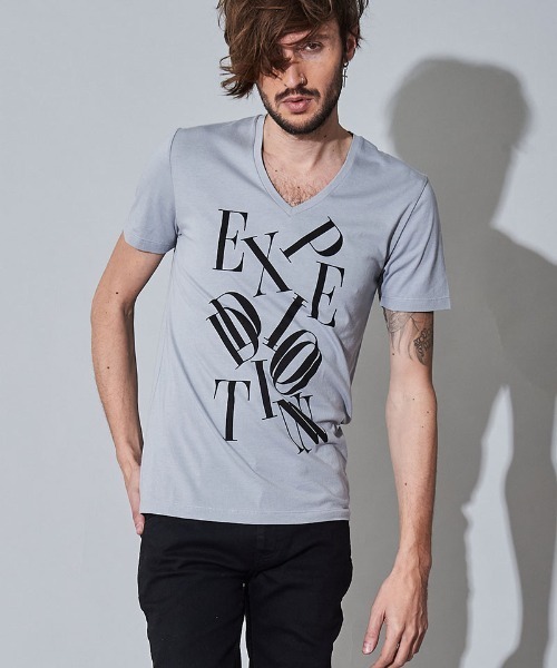 NO ID.(ノーアイディ)の「mt7141- メッセージプリントV-N-T Tシャツ(Tシャツ/カットソー・メンズ・ホワイト/ブラック/グレー・1/2)」の11枚目の写真