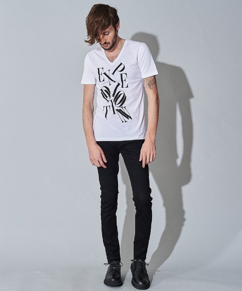 NO ID.(ノーアイディ)の「mt7141- メッセージプリントV-N-T Tシャツ(Tシャツ/カットソー・メンズ・ホワイト/ブラック/グレー・1/2)」の17枚目の写真