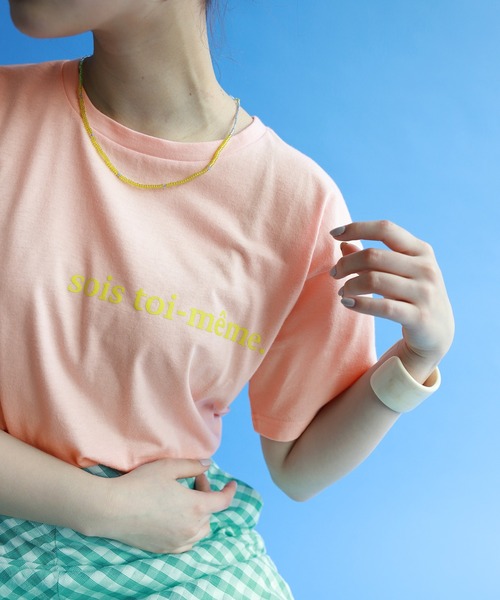 SLOBE citron.(スローブシトロン)の「SLOBE citron. sois toi Tシャツ【手洗い可能】◆(Tシャツ/カットソー・レディース・ホワイト/ナチュラル/サックスブルー/ピンク・FREE)」の5枚目の写真