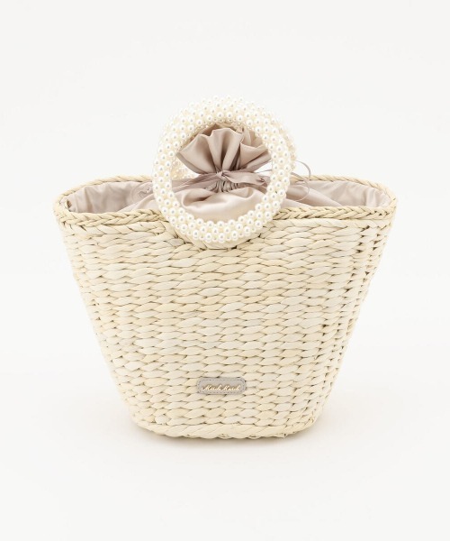 MISCH MASCH(ミッシュマッシュ)の「Pearl Handleミドルかごバッグ(かごバッグ・レディース・ブラック/ピンク・FREE)」の2枚目の写真