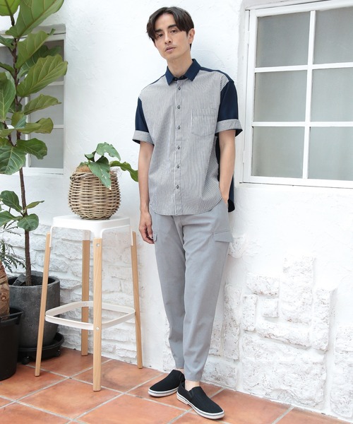 UNION STATION（ユニオンステーション）の「ストライプ×カノコ半袖シャツ（Tシャツ/カットソー・メンズ・ベージュ/ネイビー/グレー・LL/M/L）」の7枚目の写真