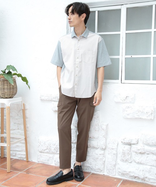 UNION STATION（ユニオンステーション）の「ストライプ×カノコ半袖シャツ（Tシャツ/カットソー・メンズ・ベージュ/ネイビー/グレー・LL/M/L）」の8枚目の写真