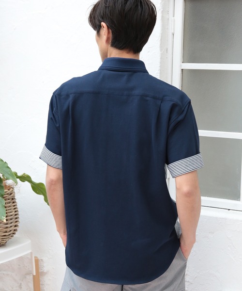 UNION STATION（ユニオンステーション）の「ストライプ×カノコ半袖シャツ（Tシャツ/カットソー・メンズ・ベージュ/ネイビー/グレー・LL/M/L）」の5枚目の写真