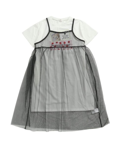 algy（アルジー）の「チュールキャミワンピ＆Tワンピセット（ワンピース・キッズ・ブラック/ピンク/オフホワイト・SMALL/MEDIUM/X-SMALL/XX-SMALL/XXX-SMALL）」の2枚目の写真