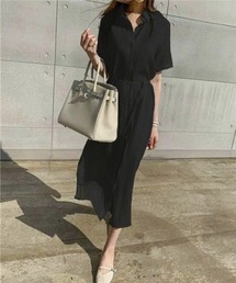 綿麻 開襟シャツワンピース