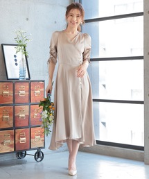 カシュクール ワンピース ミモレ パフスリーブ パーティー 結婚式・お呼ばれ対応 | 総レースワンピースドレス - パーティー