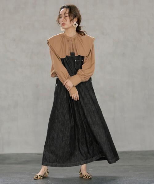 coen（コーエン）の「■プレミアムデニムコレクション■デニムサロペットスカート（ジャンパースカート・レディース・ブラック/ネイビー・MEDIUM/LARGE）」の5枚目の写真