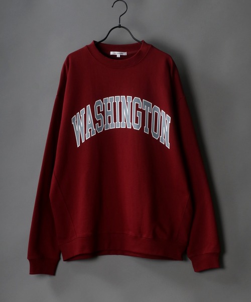 SITRY(シトリー)の「wide silhouette college print sweat shirt/ワイドシルエット カレッジロゴ スウェット シャツ/トレーナー(スウェット・メンズ・オフホワイト/杢グレー/チャコールグレー/バーガンディー/グリーン/ネイビー・M/L)」の1枚目の写真
