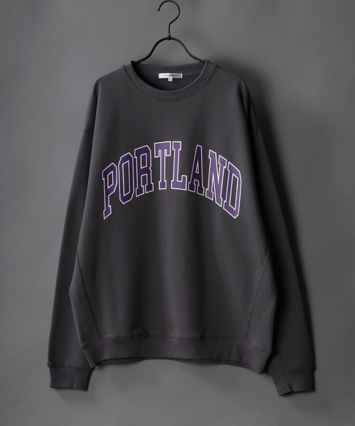 SITRY(シトリー)の「wide silhouette college print sweat shirt/ワイドシルエット カレッジロゴ スウェット シャツ/トレーナー(スウェット・メンズ・オフホワイト/杢グレー/チャコールグレー/バーガンディー/グリーン/ネイビー・M/L)」の3枚目の写真