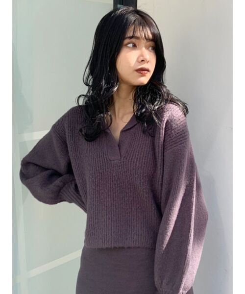 MURUA(ムルーア)の「バルキーニットポロ(ニット/セーター・レディース・アイボリー/グレー・FREE)」の6枚目の写真