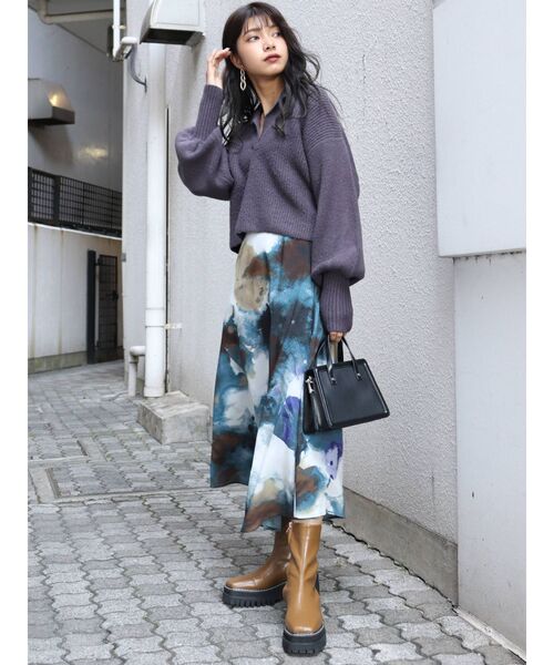 MURUA(ムルーア)の「バルキーニットポロ(ニット/セーター・レディース・アイボリー/グレー・FREE)」の3枚目の写真