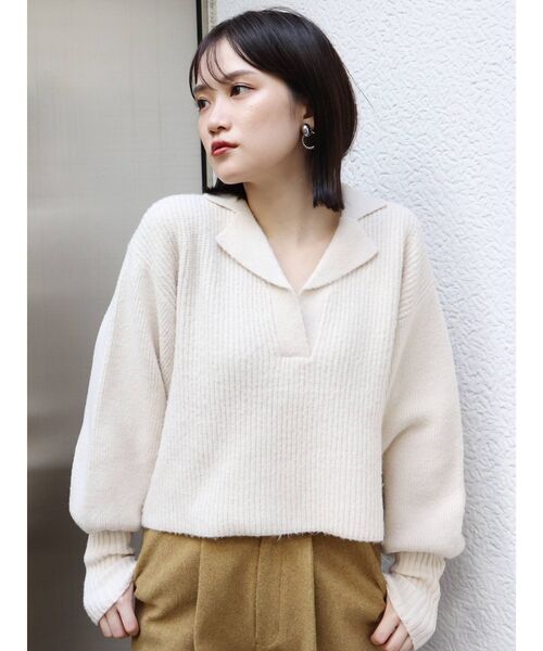 MURUA(ムルーア)の「バルキーニットポロ(ニット/セーター・レディース・アイボリー/グレー・FREE)」の4枚目の写真