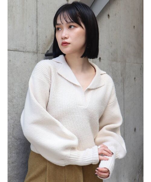 MURUA(ムルーア)の「バルキーニットポロ(ニット/セーター・レディース・アイボリー/グレー・FREE)」の17枚目の写真