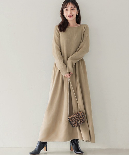 coca（coca）（コカ）の「＼新色登場／ボートネックニットワンピ―ス（ワンピース・レディース・グレー系その他/ブラック/グリーン/ベージュ/ピンク/アイボリー/カーキ・SHORT/LONG）」の5枚目の写真