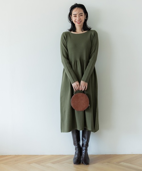 coca（coca）（コカ）の「＼新色登場／ボートネックニットワンピ―ス（ワンピース・レディース・グレー系その他/ブラック/グリーン/ベージュ/ピンク/アイボリー/カーキ・SHORT/LONG）」の19枚目の写真