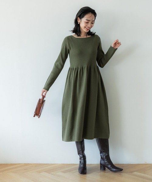 coca（coca）（コカ）の「＼新色登場／ボートネックニットワンピ―ス（ワンピース・レディース・グレー系その他/ブラック/グリーン/ベージュ/ピンク/アイボリー/カーキ・SHORT/LONG）」の21枚目の写真