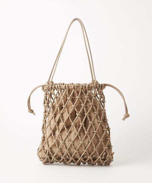 green label relaxing(グリーンレーベルリラクシング)の「メッシュ × エコファー 2WAY バッグ(トートバッグ・レディース・ブラック/ベージュ・FREE)」の8枚目の写真