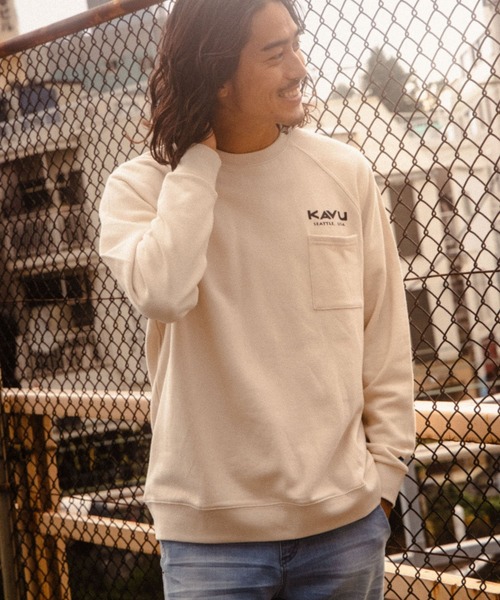 KAVU(カブー)の「【KAVU(カブー)】別注TRUE LOGO POCKET SWEAT(Tシャツ/カットソー・メンズ・ネイビー/アイボリー/マスタード・MEDIUM/LARGE)」の6枚目の写真
