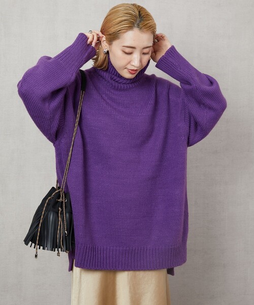 FREAK'S STORE（フリークスストア）の「▽【WEB限定】カラータートルニット(ハイネックニット)（ニット/セーター・レディース・ブラック/ベージュ/パープル/オフホワイト/イエロー/ブルー/グリーン・ﾌﾘ-）」の11枚目の写真
