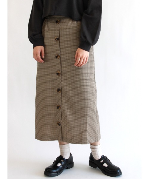 ehka sopo（エヘカソポ）の「前釦チェック柄タイトスカート（スカート・レディース・ベージュ/チャコール/キナリ・ﾌﾘ-）」の3枚目の写真