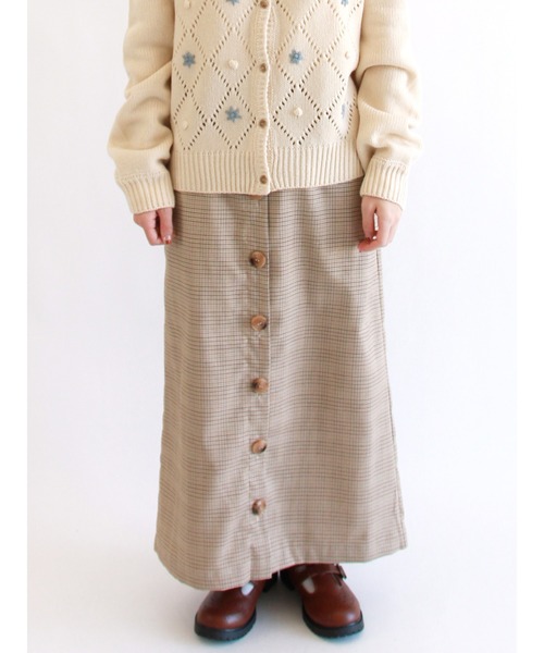 ehka sopo（エヘカソポ）の「前釦チェック柄タイトスカート（スカート・レディース・ベージュ/チャコール/キナリ・ﾌﾘ-）」の2枚目の写真