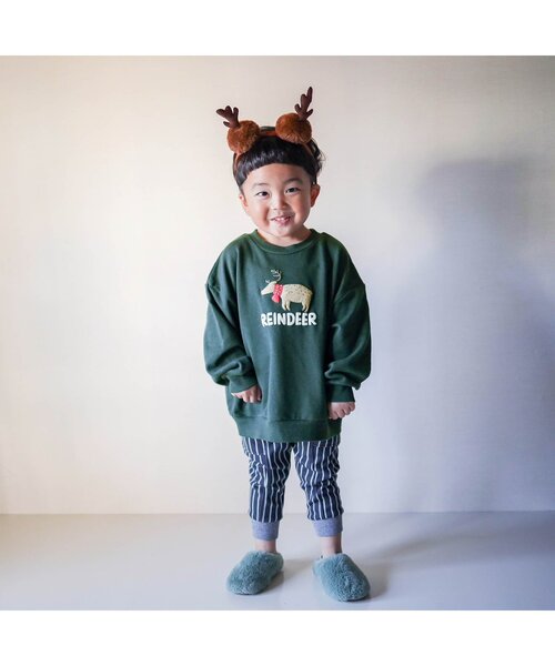 BREEZE(ブリーズ)の「クリスマスモチーフトレーナー(スウェット・キッズ・グレー/ブラック/ブラウン/ダークグリーン/マスタード/ネイビー/ダークブルー/アイボリー/サーモンピンク/エンジ・90/80/130/140/100/120/110)」の11枚目の写真
