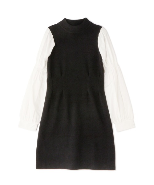 FREE'S MART（フリーズマート）の「布帛ドッキングパフスリーブミニ丈ワンピース（ワンピース・レディース・ベージュ/ブラック・FREE）」の7枚目の写真
