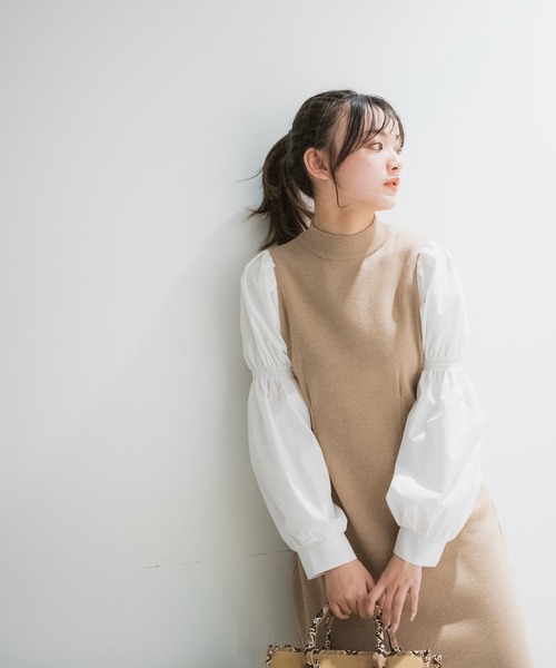 FREE'S MART（フリーズマート）の「布帛ドッキングパフスリーブミニ丈ワンピース（ワンピース・レディース・ベージュ/ブラック・FREE）」の11枚目の写真