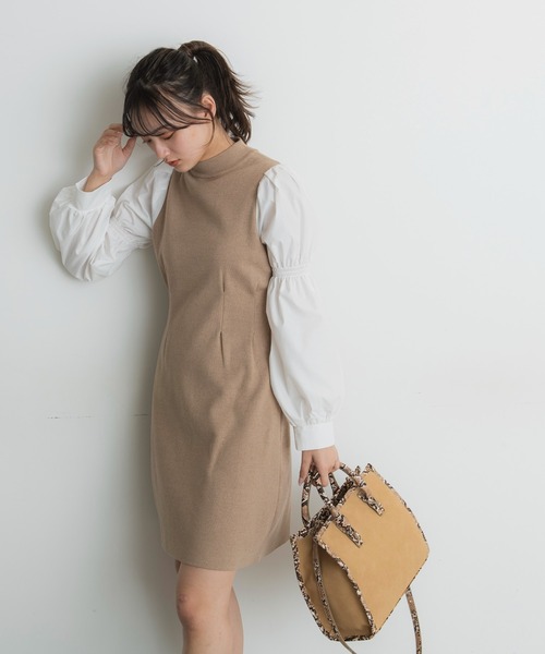 FREE'S MART（フリーズマート）の「布帛ドッキングパフスリーブミニ丈ワンピース（ワンピース・レディース・ベージュ/ブラック・FREE）」の21枚目の写真