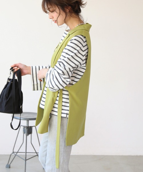 frames RAY CASSIN(フレームスレイカズン)の「WEB限定 サイドベルト付きジレ セットアップ着用可(ベスト・レディース・ピンク/ブラック/イエロー×グリーン/アイボリー/キャメル/チャコールグレー/ベージュ・FREE)」の6枚目の写真