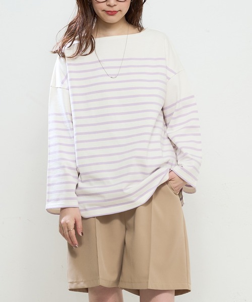 natural couture（ナチュラルクチュール）の「ちょいゆるナバルボーダーT（Tシャツ/カットソー・レディース・ブラック/ベージュ/ブルー/ラベンダー/イエロー・FREE）」の4枚目の写真