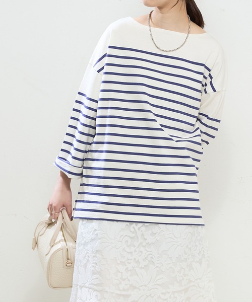natural couture（ナチュラルクチュール）の「ちょいゆるナバルボーダーT（Tシャツ/カットソー・レディース・ブラック/ベージュ/ブルー/ラベンダー/イエロー・FREE）」の17枚目の写真