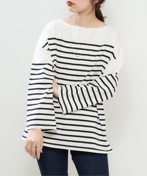 natural couture（ナチュラルクチュール）の「ちょいゆるナバルボーダーT（Tシャツ/カットソー・レディース・ブラック/ベージュ/ブルー/ラベンダー/イエロー・FREE）」の9枚目の写真