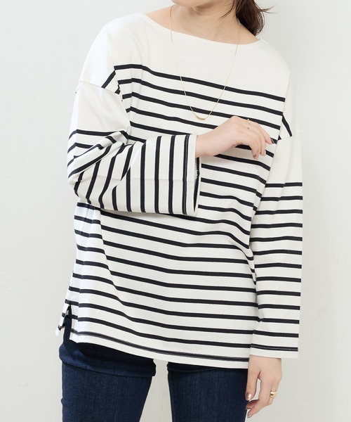 natural couture（ナチュラルクチュール）の「ちょいゆるナバルボーダーT（Tシャツ/カットソー・レディース・ブラック/ベージュ/ブルー/ラベンダー/イエロー・FREE）」の8枚目の写真