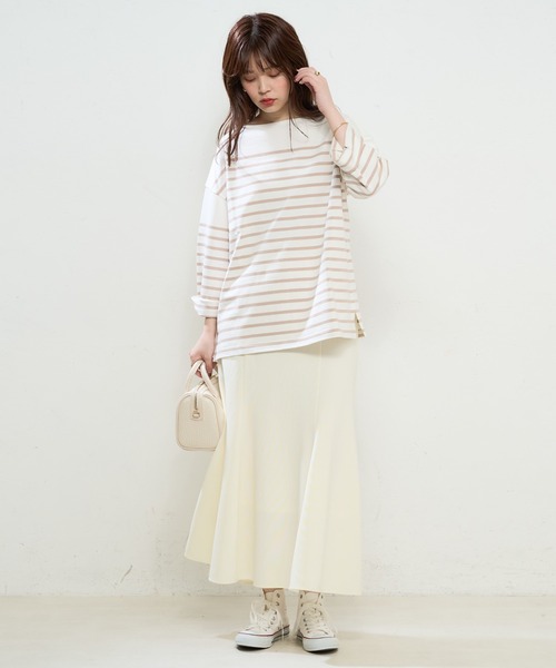 natural couture（ナチュラルクチュール）の「ちょいゆるナバルボーダーT（Tシャツ/カットソー・レディース・ブラック/ベージュ/ブルー/ラベンダー/イエロー・FREE）」の14枚目の写真