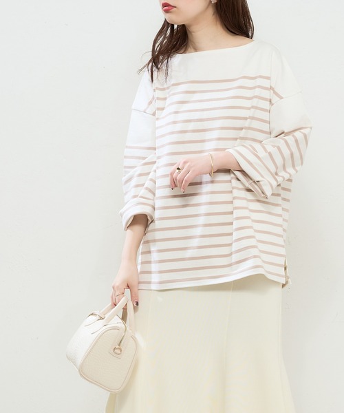 natural couture（ナチュラルクチュール）の「ちょいゆるナバルボーダーT（Tシャツ/カットソー・レディース・ブラック/ベージュ/ブルー/ラベンダー/イエロー・FREE）」の13枚目の写真