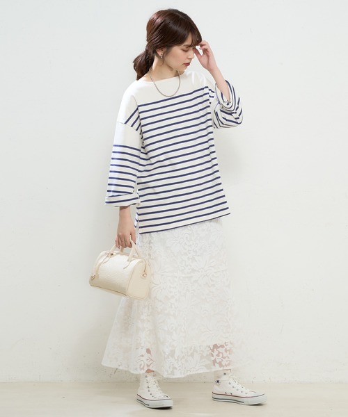 natural couture（ナチュラルクチュール）の「ちょいゆるナバルボーダーT（Tシャツ/カットソー・レディース・ブラック/ベージュ/ブルー/ラベンダー/イエロー・FREE）」の18枚目の写真