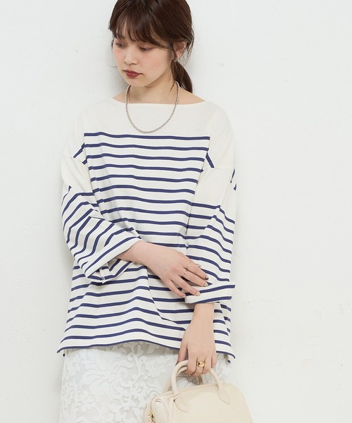 natural couture（ナチュラルクチュール）の「ちょいゆるナバルボーダーT（Tシャツ/カットソー・レディース・ブラック/ベージュ/ブルー/ラベンダー/イエロー・FREE）」の19枚目の写真