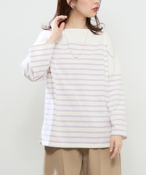 natural couture（ナチュラルクチュール）の「ちょいゆるナバルボーダーT（Tシャツ/カットソー・レディース・ブラック/ベージュ/ブルー/ラベンダー/イエロー・FREE）」の22枚目の写真
