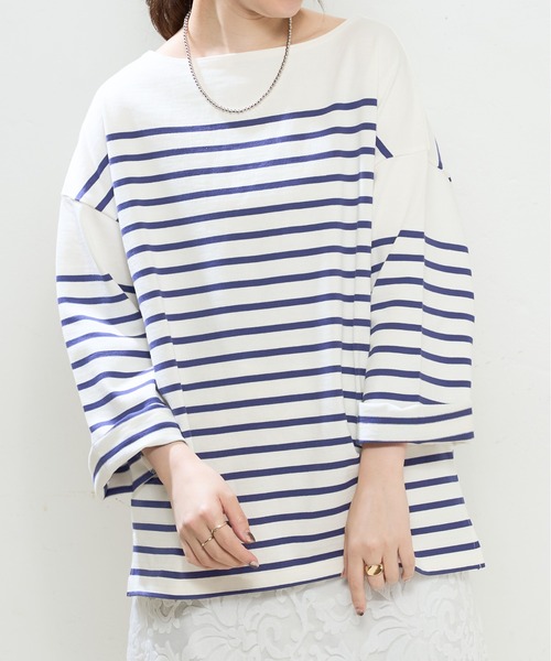 natural couture（ナチュラルクチュール）の「ちょいゆるナバルボーダーT（Tシャツ/カットソー・レディース・ブラック/ベージュ/ブルー/ラベンダー/イエロー・FREE）」の16枚目の写真